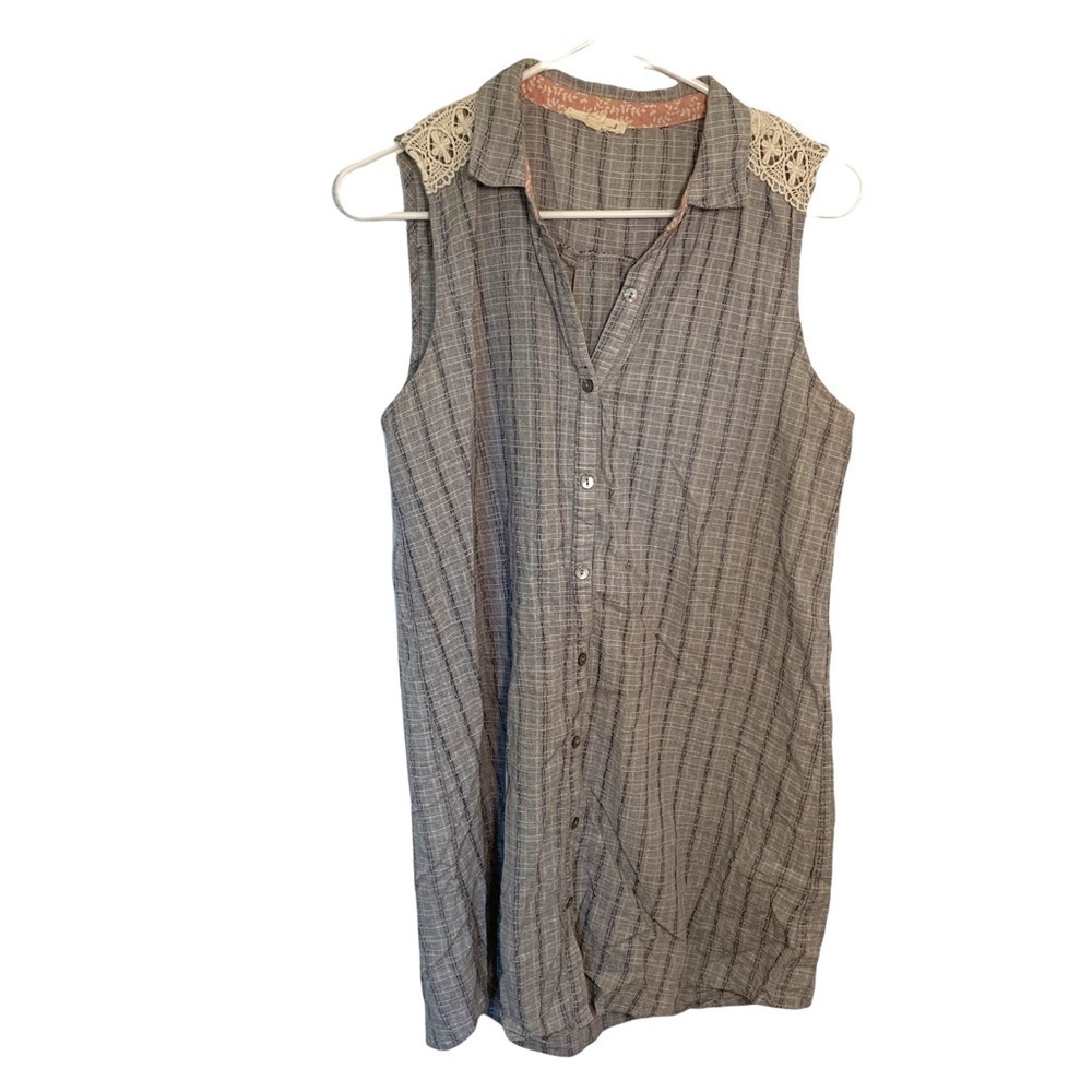 Hem & Thread Sleeveless Shirt Dress Gray Stripe